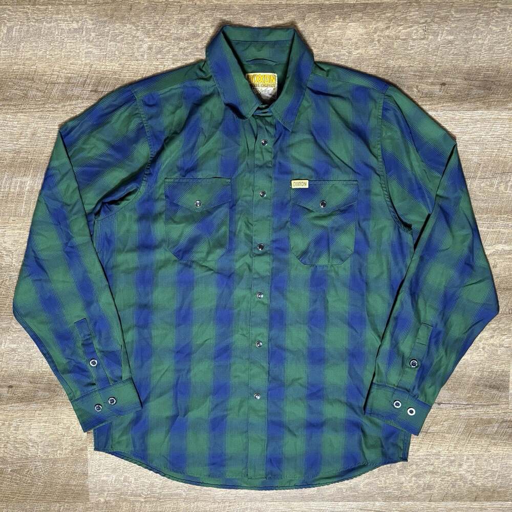 Dixxon Flannel Tahoe Bamboo Shirt Men's L Blue Plaid Pearl Snap Long Sleeve
